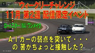 【GT7+PSVR2】#411.ウィークリーチャレンジ　１１月第２週　ロードスター (NA) ワンメイクオート　ポリス インターナショナル レーシングコース　配信限定イベントです