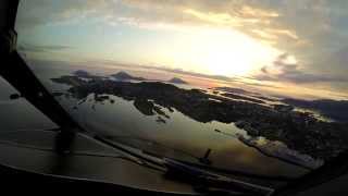 Wideroe Dash 8-300 cockpit view landing Florø, Norway