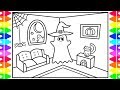 How to Draw a Cute Halloween Ghost for Kids 👻🖤🎃Halloween Ghost Drawing and Coloring Page for Kids