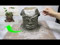 Making Unique Face Shaped Tree Stump Pot by Cement at home - Craft DIY