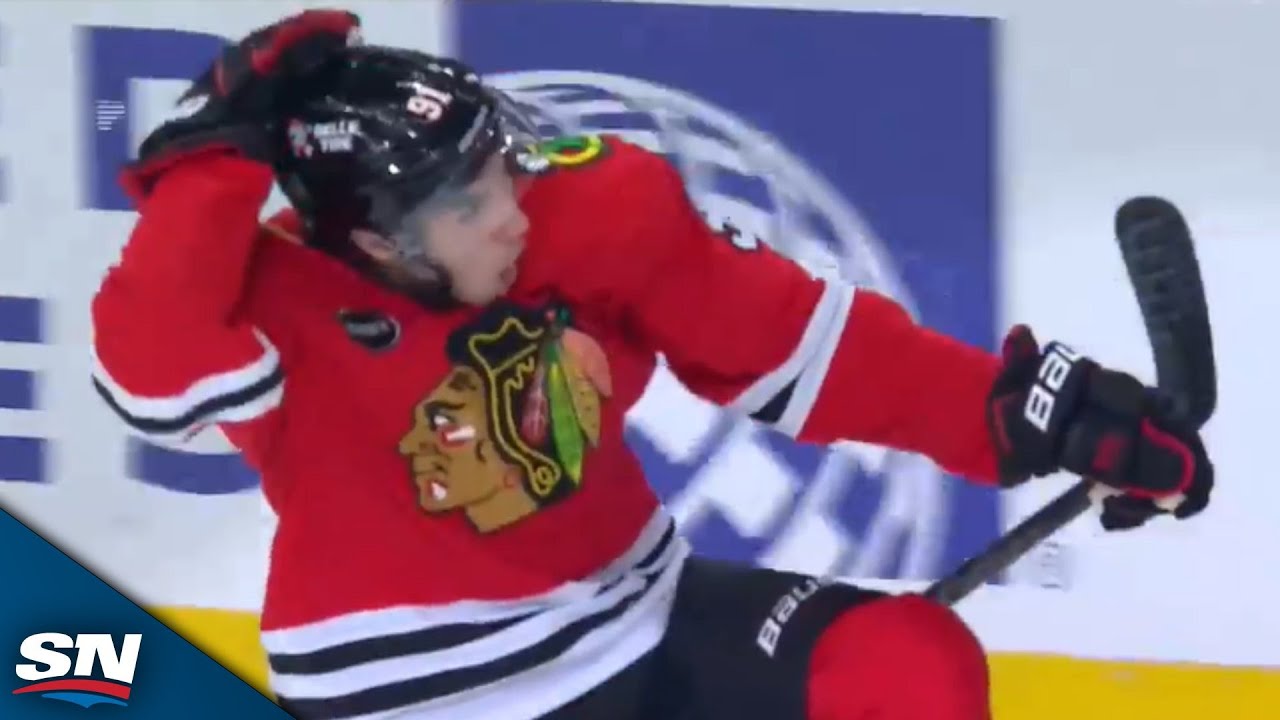 Blackhawks' Frank Nazar Scores First NHL Goal In His Debut Game - YouTube