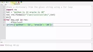 Make a dictionary from the given string using a for loop