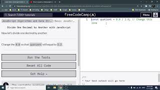Divide two Decimal Numbers with JavaScript - Freecodecamp.org | Video 19 | Basic JavaScript