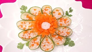 Attractive Art Of Cucumber & Carrot Flower with Radish Carving Garnish