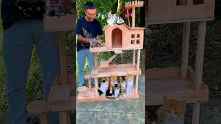 Raju made a wooden duplex cat house🥰~mini wood toy~woodworking art skill/hand carft/#shorts#ytshorts