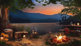 Cozy Fireplace | Relaxing Campfire by the Summer Lake | Summer Ambience