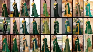 😘😘Gorgeous Green Saree with Yellow Blouse - Must See|Green colour saree collection|Designer saree