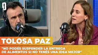 Victoria Tolosa Paz: "No podés suspender la entrega de alimentos si no tenés una idea mejor"