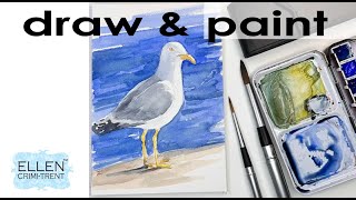 How to draw & Paint a Watercolor Seagull