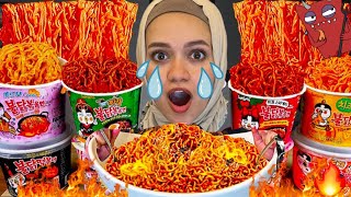 جربت كل أنواع الإندومي الكوري الحارررة جدااا وخلطهم مع بعض !!!🔥🔥🔥🔥🔥