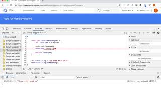 Reverse a String in Javascript using Chrome Dev Tools