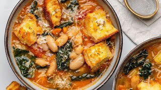 This Tuscan Soup is full of Vegetables, Protein and Crusty Bread