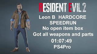 RE2 Got all weapons and parts without item box LBH/里昂B 硬漢模式 不開箱 收集全武器和配件通關 1小時07分49秒 FEB/22/2024