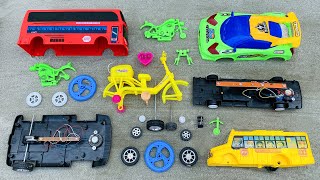 Attachment of Toy Vehicles | Assemble a School Bus,Motorbike,Bicycle,Racing Car,Double Deckar Bus