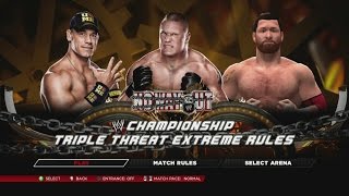 Brock Lesnar vs. Sami Zayn vs. John Cena in a WWE 2K14 Extreme Rules Match for the WWE Title