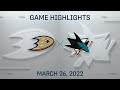 NHL Highlights | Ducks vs. Sharks - Mar. 26, 2022