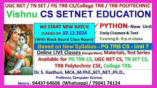 PG TRB CS | New Syllabus | Online Class | Python | Unit 7 | Python Programming | in Tamil