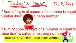 Neon Number | Armstrong Number Logic with explanation