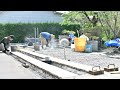 japanese modern garden structure. terrace made of stones and gravel.