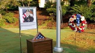 Flag-lowering ceremony for U.S. Staff Sgt. Matthew V. Thompson