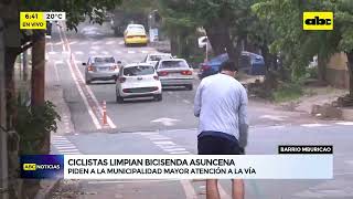 Ciclistas limpian bicisenda asuncena