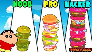 NOOB vs PRO vs HACKER | in burger rush | with shinchan and his friends | shinchan gaming