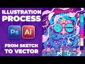 Creating a Christmas Poster with Photoshop and Illustrator - Illustration Process - Sketch to Vector