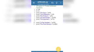 Python | XII Computer science | Example program for Arithmetic Operators