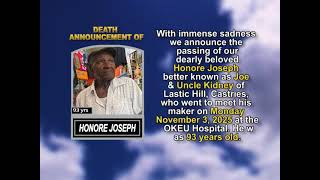 Honore Joseph ~ Short Obituary