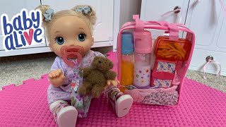Baby Alive Doll Packing Diaper Bag for Daycare Morning Routine