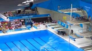 Mexican Diver doing inward 4.5 flips in tuck position in Men's Diving 10m Semi Final London Olympics
