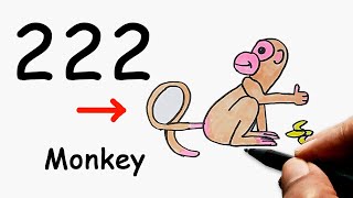 The 222 Numbers into a Monkey Drawing | How to Turn 222 Number into a Monkey Step by Step