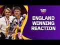 England's Tom Halliwell and Tom Coyd react to World Cup win