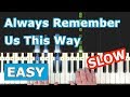 Lady Gaga - Always Remember Us This Way - SLOW EASY Piano Tutorial - (A Star is Born) Sheet Music