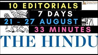 Mains - 10 Editorials of The Hindu - 21st -27th August, 2018 - For UPSC || IAS