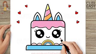 How to Draw a Simple Cute Unicorn Cake, Easy Draw and Color Step by Step 2