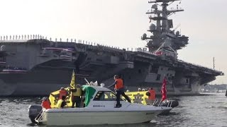 米原子力艦Ｒ・レーガン、横須賀入港～住民ら海上で抗議