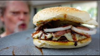 Swiss Cheese Dijon Cream BBQ Beef and Bacon Burger Recipe