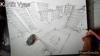 Building sketch in Three point perspective Bird eye view