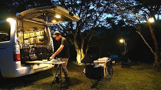 80 Secret Van Camping｜Relax in DIY Secret Base｜Lakeside Solo Camp｜ASMR