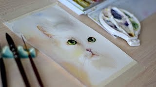 Workshop # 55 Kitty with watercolor in three colors.