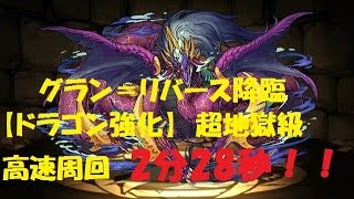 【パズドラ】グラン＝リバース降臨　【ドラゴン強化】　超地獄級　高速周回　ツクヨミ＝ドラゴンPT 【2分28秒】