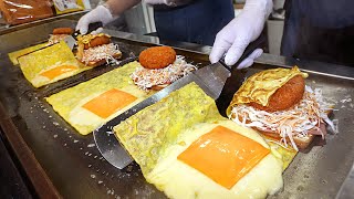 Amazing! Folding egg toast(called Ttakji toast: slap-match) / Korean street food