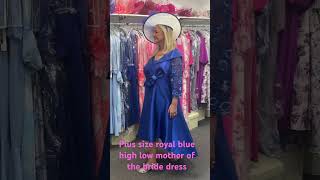 Plus size royal blue high low fit and flare dress for mother of the bride /groom , wedding guest