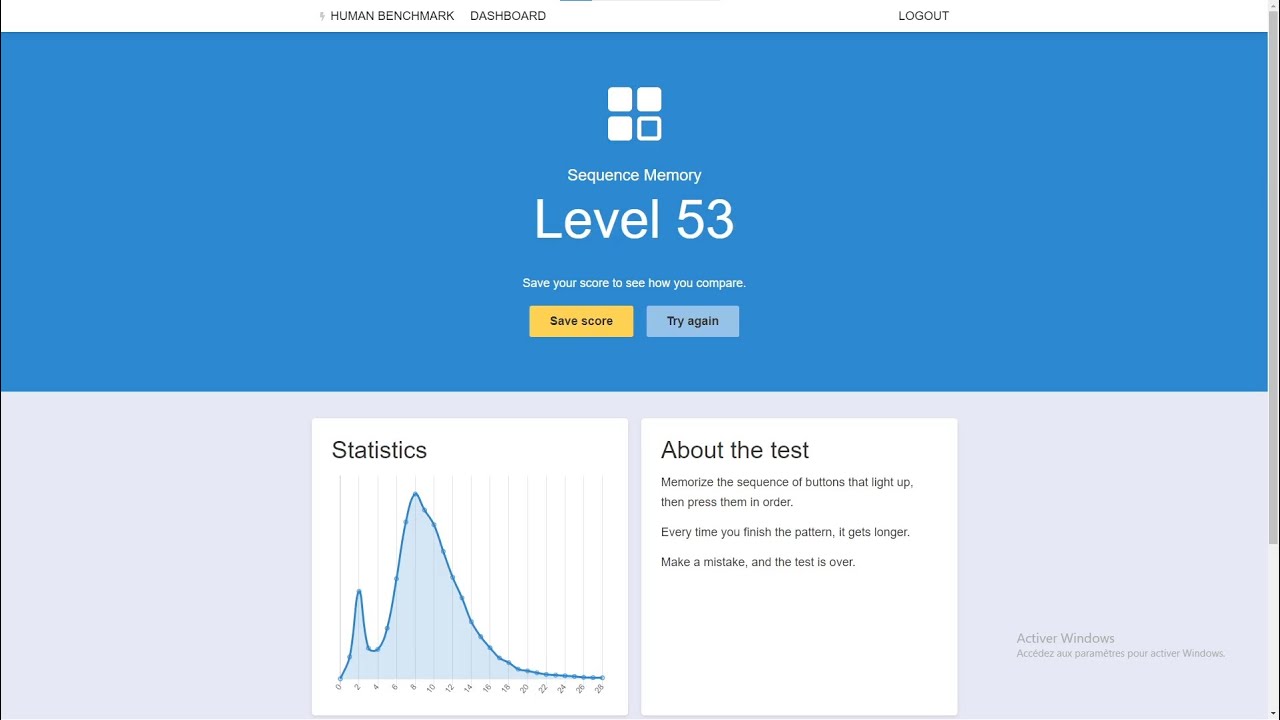 Human Benchmark - Sequence Memory - 53 - YouTube