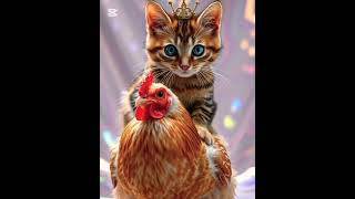 Cat with hen enjoying