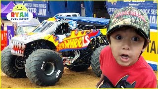 Ryan plays at Giant Monster Truck show for kids!!!