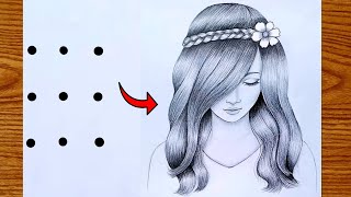 How to draw a Beautiful Girl from Points| Easy girl drawing for beginners |Simple Pencil Sketch