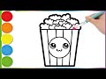 How to Draw Popcorn Easy | Easy Coloring with Beautiful Songs | How to Draw a Popcorn Bag Easily