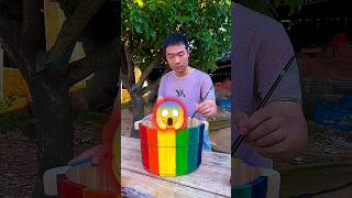 Raju made a wooden rainbow barrel 😍~mini wood toy~woodworking art skill/hand carft/#shorts#ytshorts‌